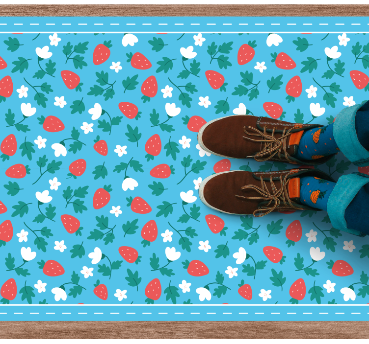 Aardbeienbloemmotief vinyl tapijt keuken - TenStickers