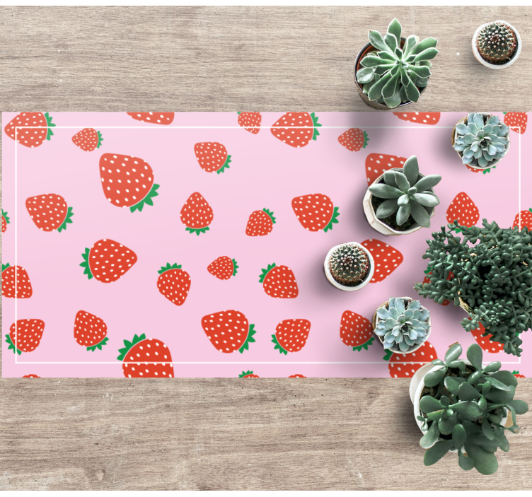 Roze aardbeienmotief vinyl tapijt bloemen en planten - TenStickers