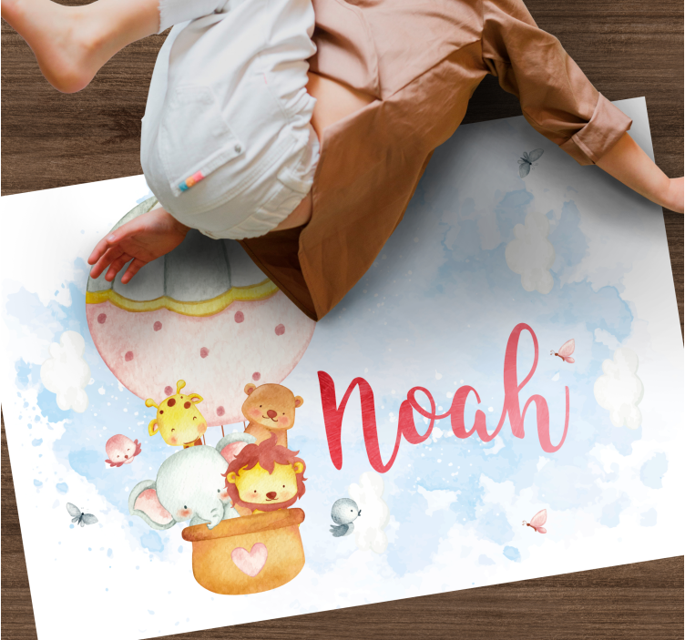 Ballonavontuur met naam vinyl tapijt baby - TenStickers