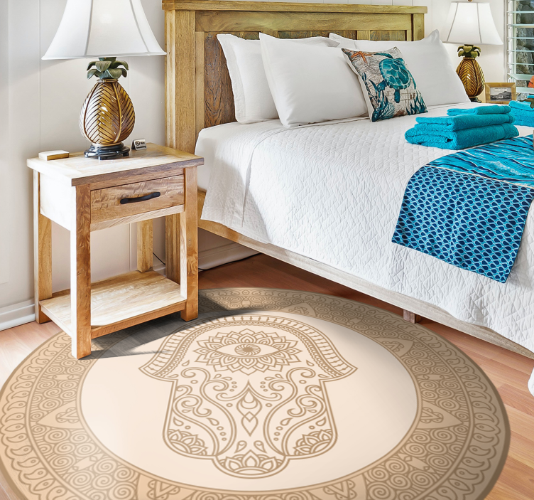 Beige fatima hand symbool vinyl tapijt mandala - TenStickers