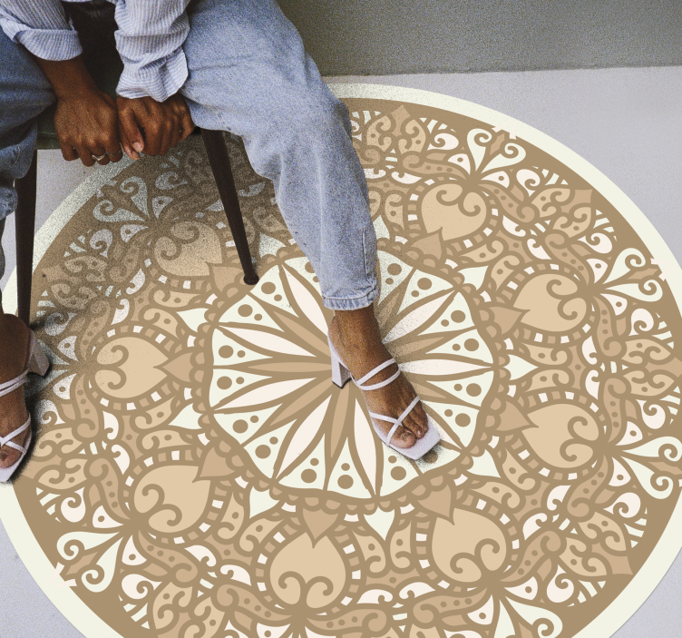 Beige stijlvol cirkelvormig ontwerp vinyl tapijt mandala - TenStickers