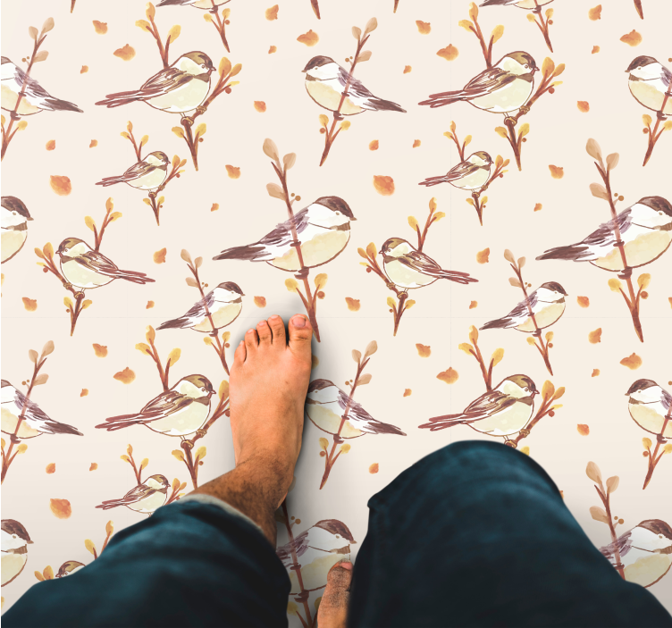 Betoverende vogelmotieven vinyl tapijt bloemen en planten - TenStickers