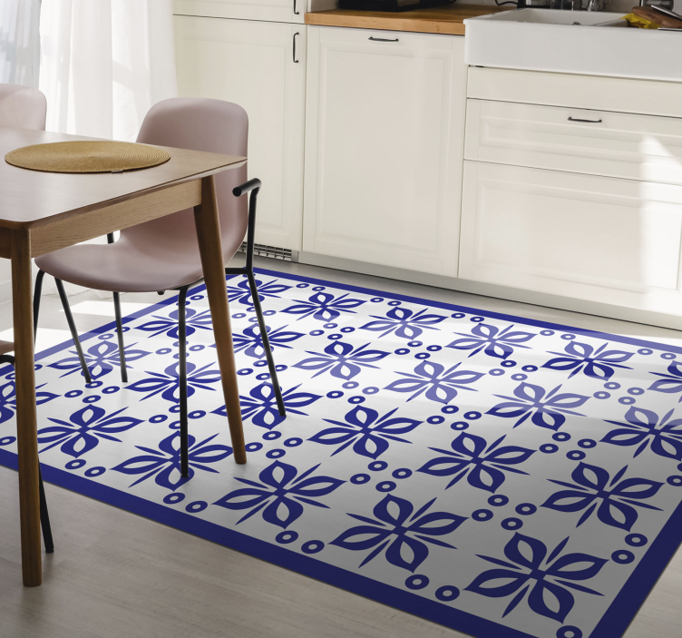 Blauw bloemenelement vinyl tapijt tegels - TenStickers