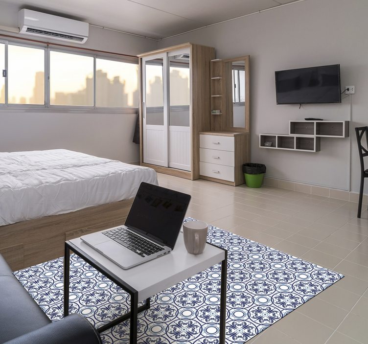 Blauw geometrisch tegel effect vinyl vloerkleed - TenStickers