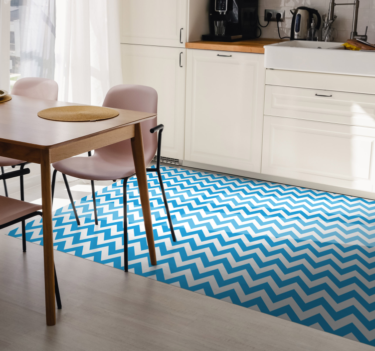 Blauw zigzagpatroon vinyl tapijt keuken - TenStickers