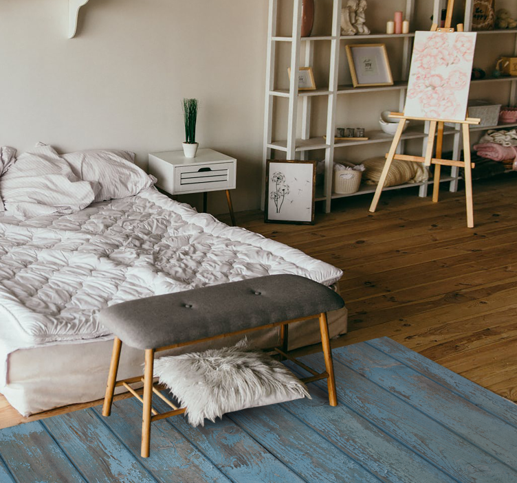 Blauwe oude planken vinyl tapijt houtstructuur - TenStickers