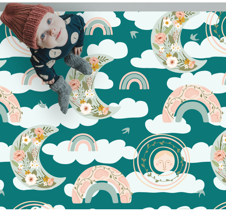 Bloemen maan regenbogen vinyl tapijt kind - TenStickers