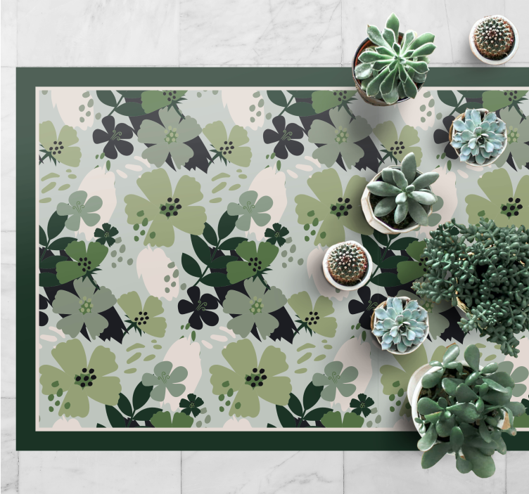Bloemenpatroon groen vinyl tapijt bloemen en planten - TenStickers