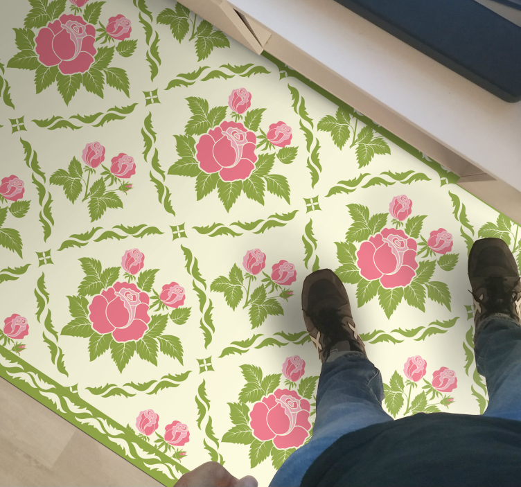 Bloemenroze patroon vinyl tapijt bloemen en planten - TenStickers