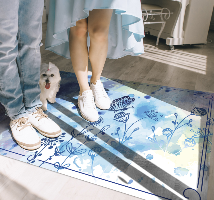 Bloemenwaterverf elegantie vinyl tapijt bloemen en planten - TenStickers