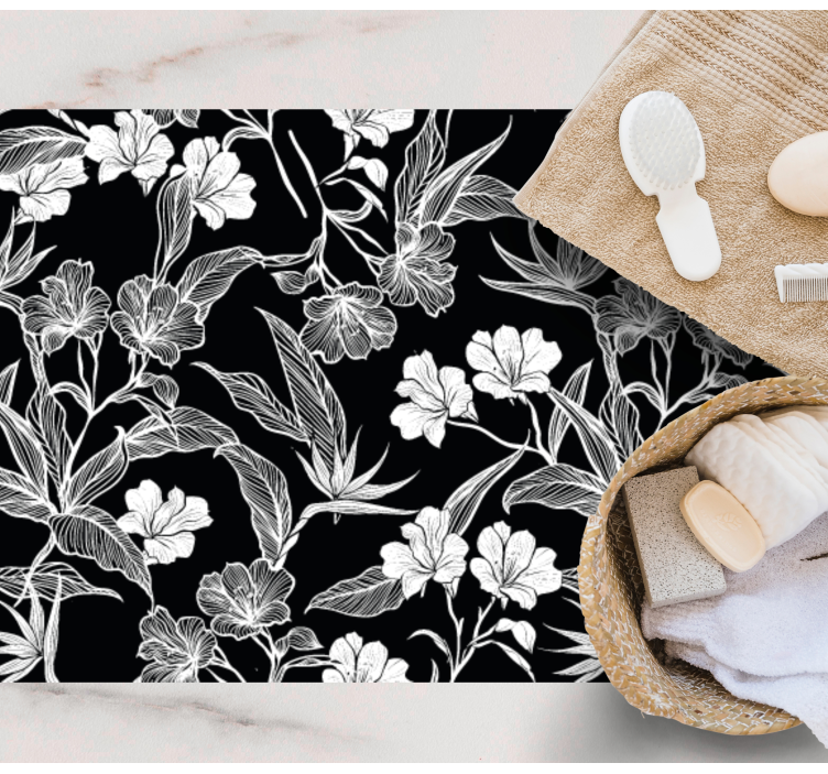 Zwart-witte elegantie vinyl tapijt bloemen en planten - TenStickers