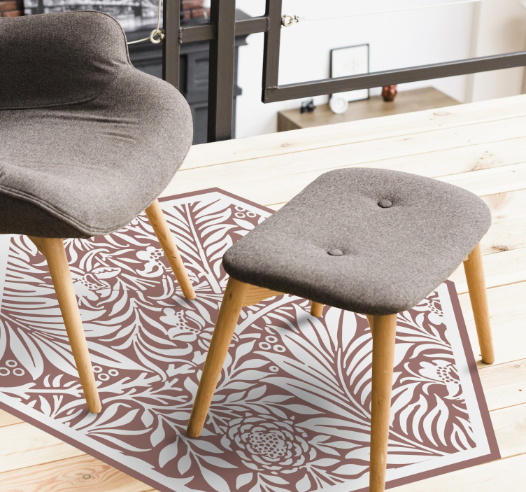 Bloemige symmetrie zeshoek vinyl tapijt bloemen en planten - TenStickers