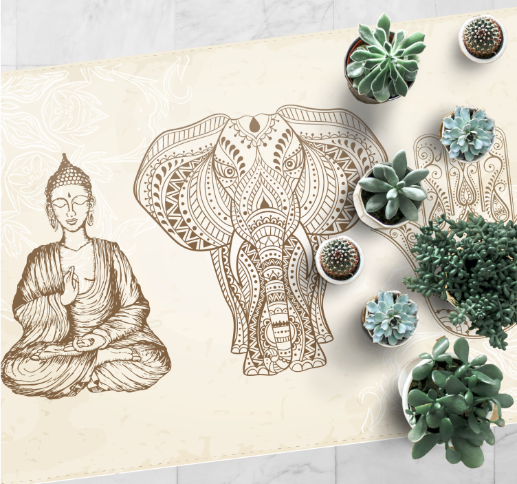 Boeddha olifant hand vinyl tapijt mandala - TenStickers