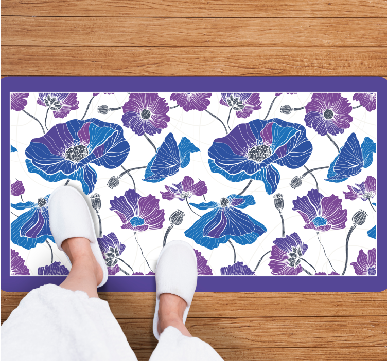 Blauwe botanische droom vinyl tapijt bloemen en planten - TenStickers