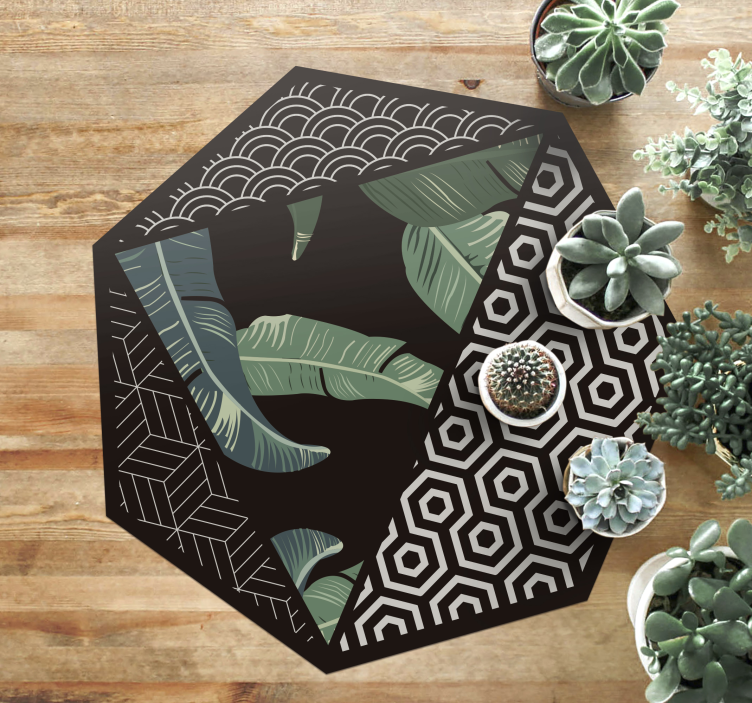 Botanische zeshoek vinyl tapijt bloemen en planten - TenStickers