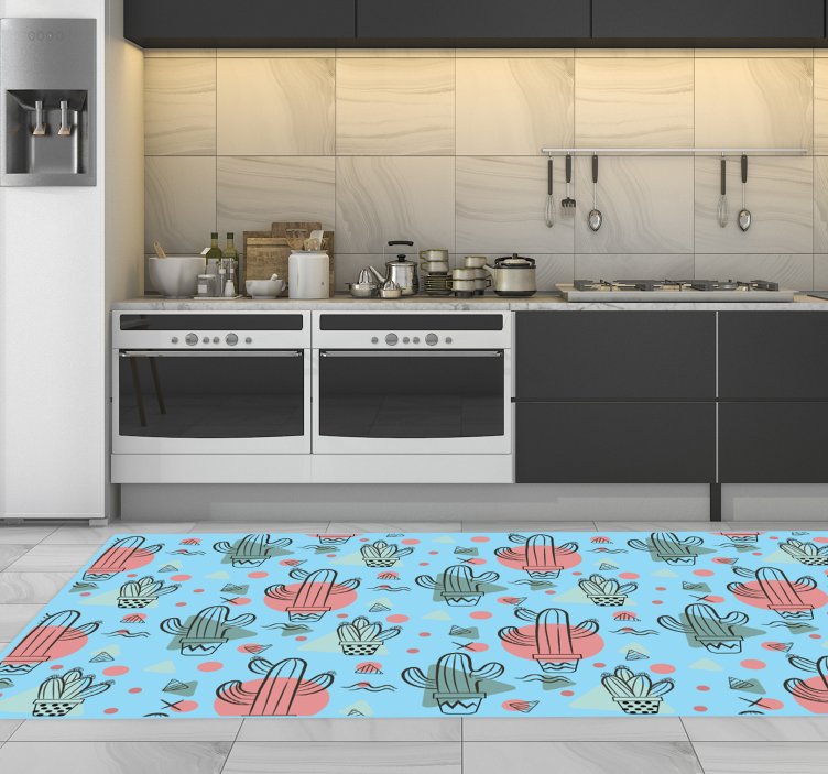 Blauw cactuspatroon vinyl tapijt keuken - TenStickers