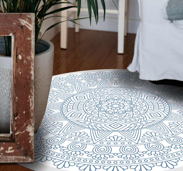 Complex blauw motief vinyl tapijt mandala - TenStickers