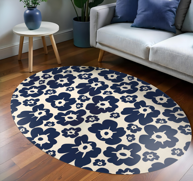 Donkerblauwe klaproos vinyl tapijt bloemen en planten - TenStickers