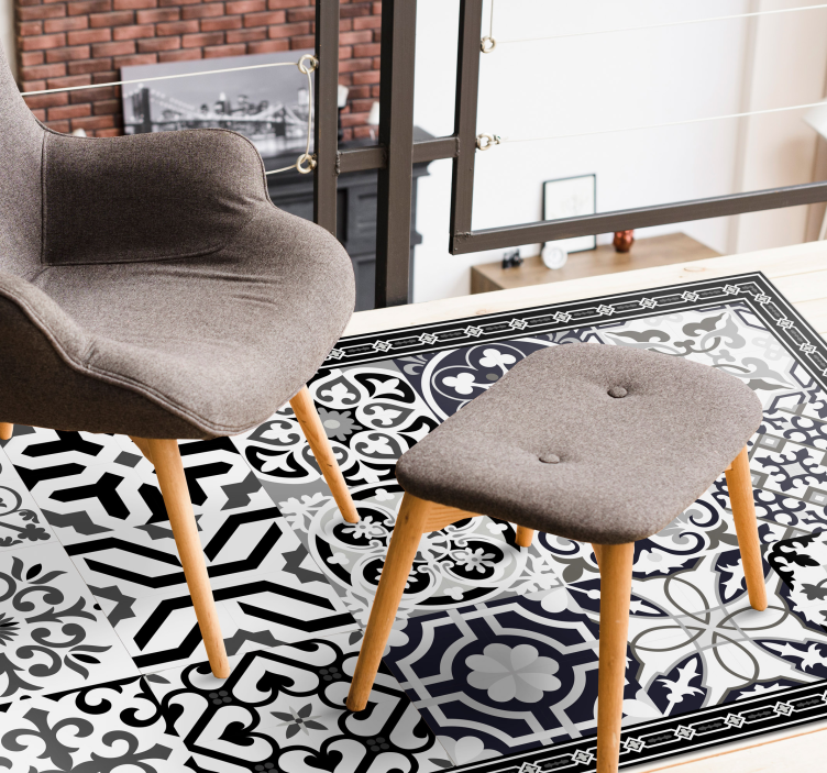 Donkere bloem Hydraulische tegels vinyl tapijt - TenStickers