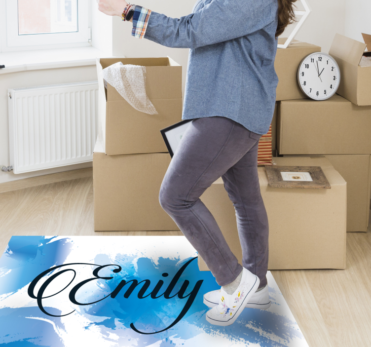 Blauwe plons met naam vinyl tapijt tiener - TenStickers