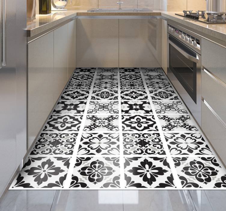 Elegante monochrome vinyl tapijt keuken - TenStickers