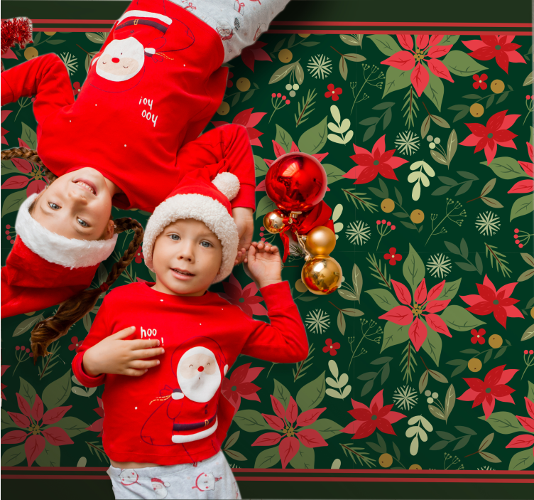 Feestelijk poinsettiapatroon vinyl tapijt kerstmis - TenStickers