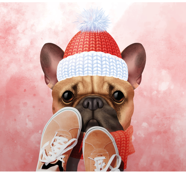 Franse bulldog winter dieren vinyl tapijt - TenStickers