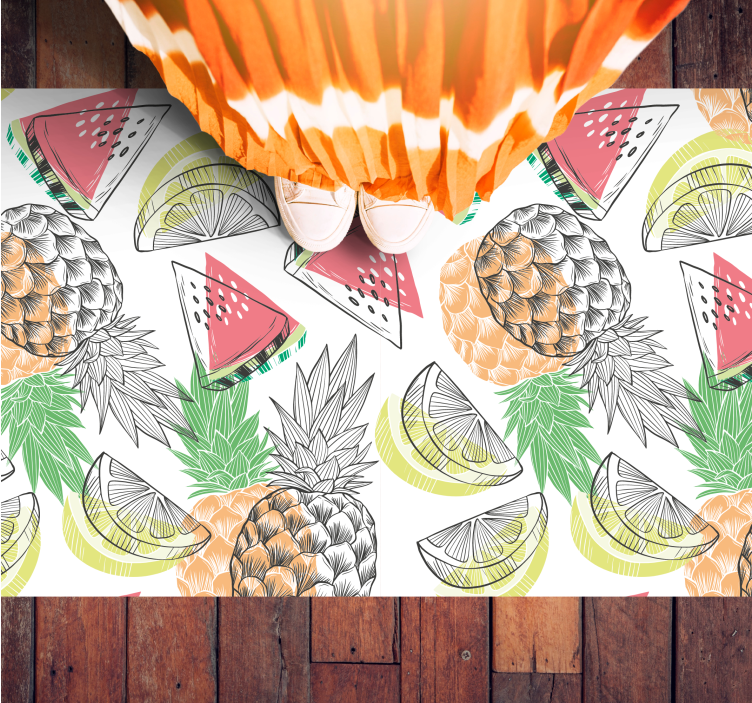 Fruitige tropische charme vinyl tapijt bloemen en planten - TenStickers