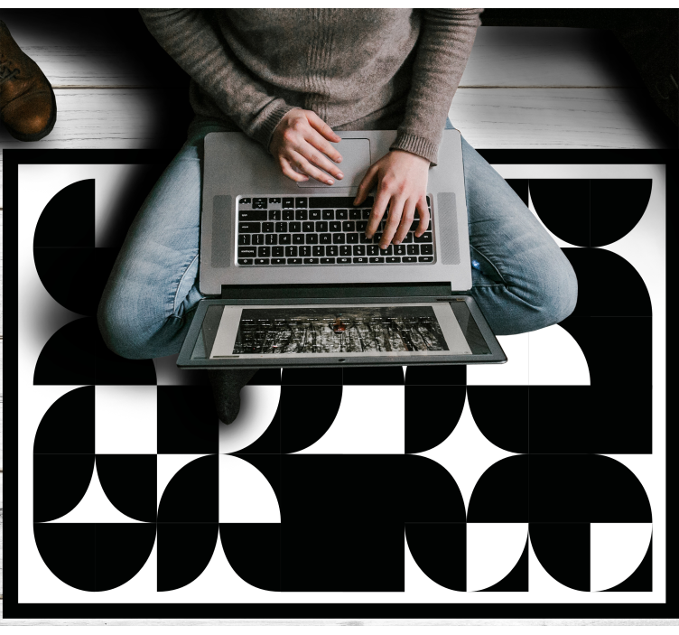 Gebogen zwarte vormen vinyl tapijt geometrisch - TenStickers