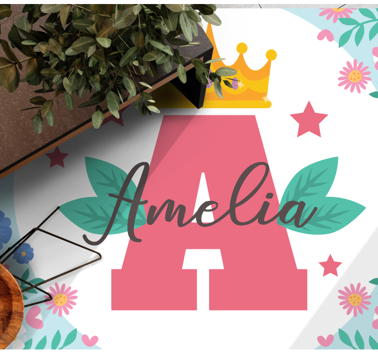 Gekroonde initiaal en naam vinyl tapijt meer kinderen - TenStickers
