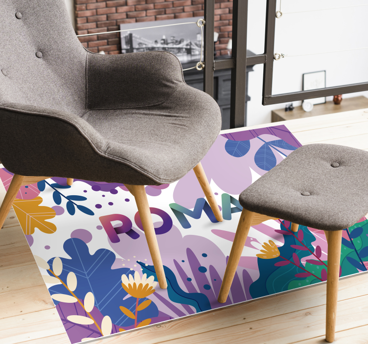 Gepersonaliseerde botanisch vinyl tapijt met naam - TenStickers