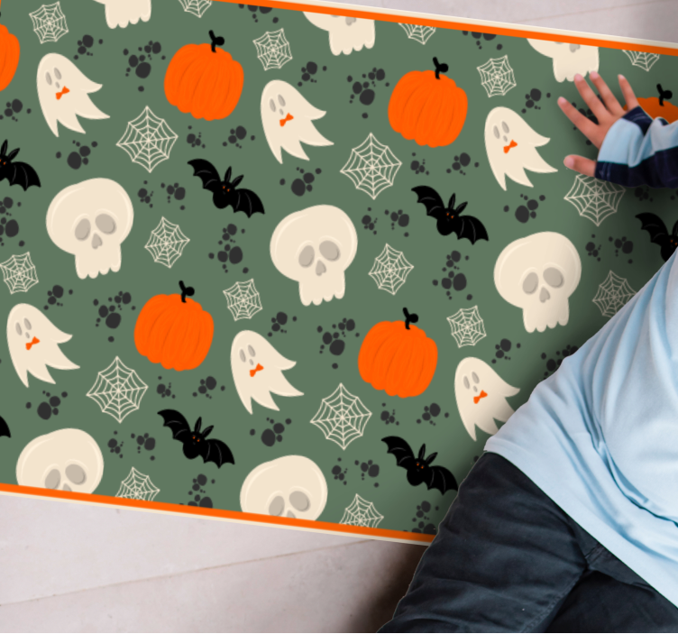 Griezelig pompoenpatroon vinyl tapijt Halloween - TenStickers