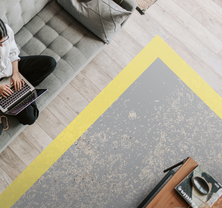 Geel kader vinyl tapijt woonkamer - TenStickers