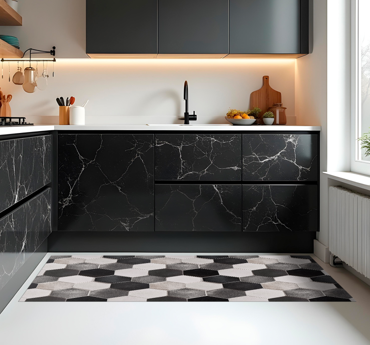 Grijze zeshoeken vinyl tapijt keuken - TenStickers