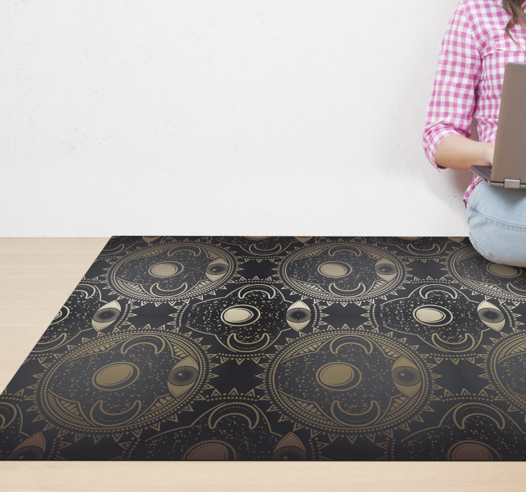 Hemels zwart motief vinyl tapijt mandala - TenStickers
