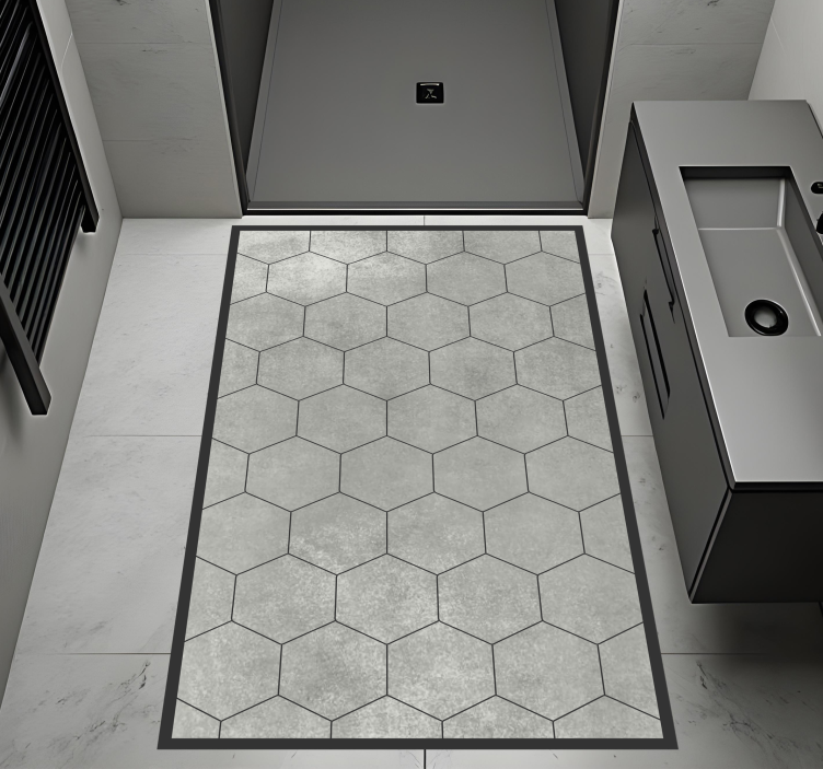 Hexagonaal grijs motief vinyl tapijt badkamer - TenStickers