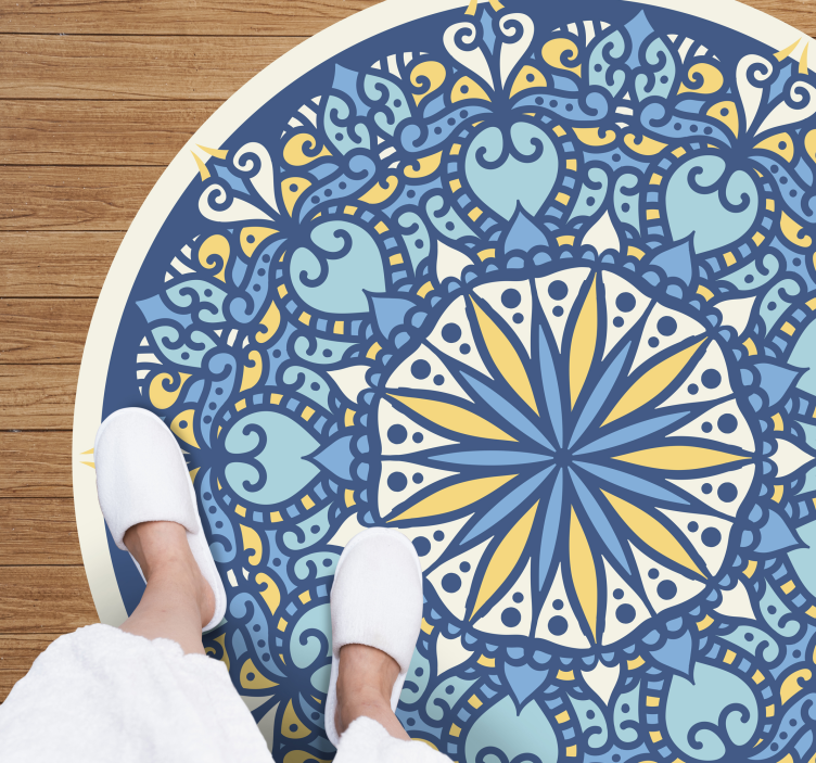 Ingewikkeld blauw motief vinyl tapijt mandala - TenStickers