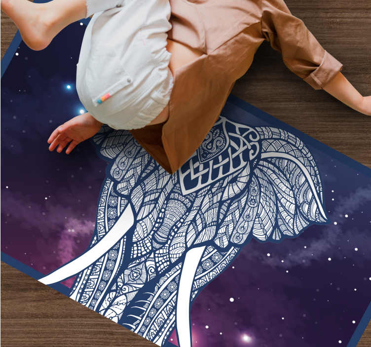 Ingewikkeld olifantenkunstwerk vinyl tapijt met naam - TenStickers