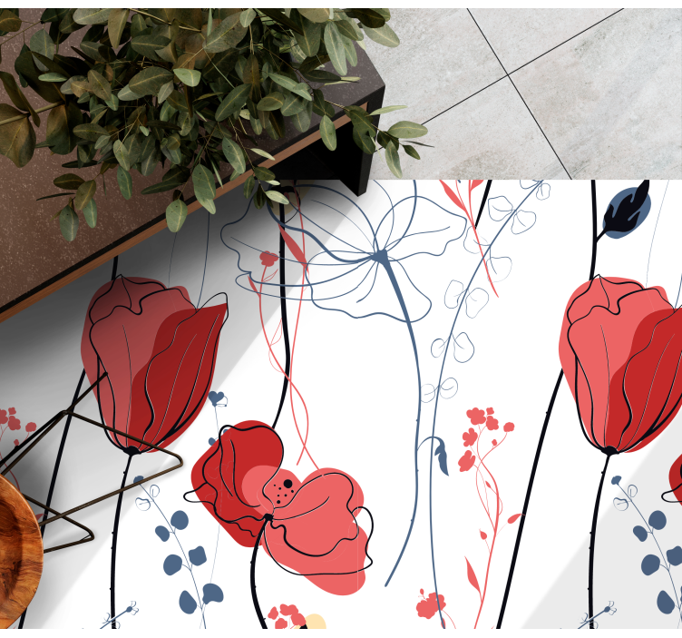 Karmozijnrode bloesem gratie vinyl tapijt bloemen en planten - TenStickers
