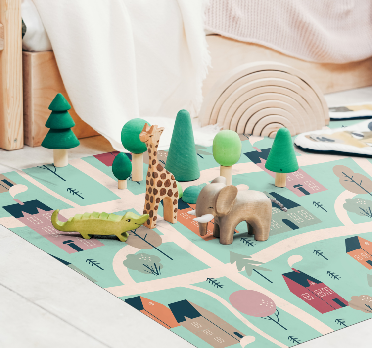 Kinderen spelen dorp vinyl tapijt kind - TenStickers