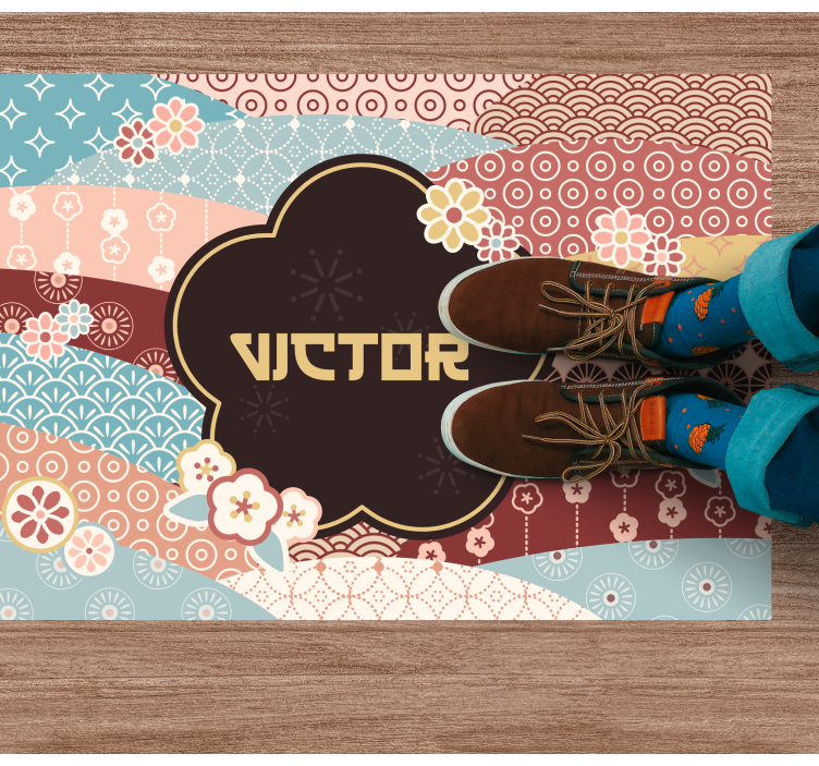 Kleurrijk patroon vinyl tapijt met naam - TenStickers