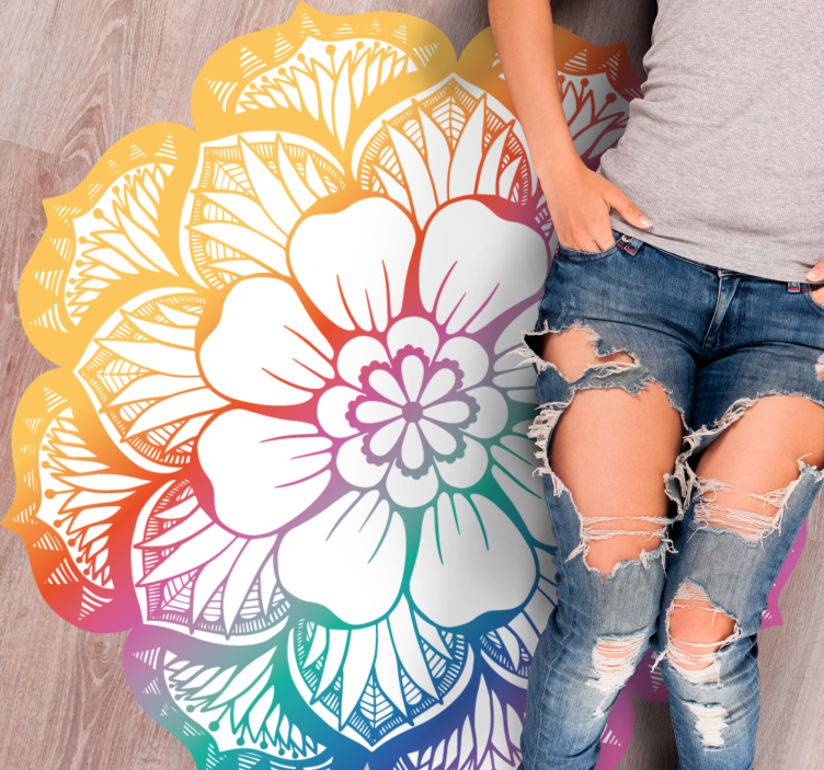 Kleurrijk bloemenmotief vinyl tapijt mandala - TenStickers
