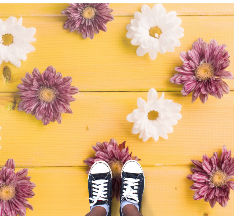 Roze en witte bloemblaadjes vinyl tapijt bloemen en planten - TenStickers