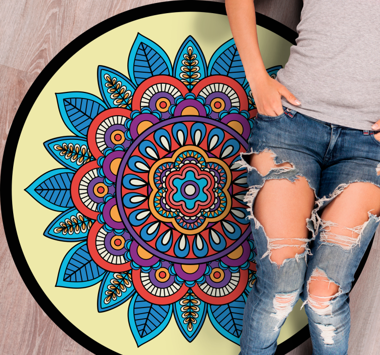 Kleurrijk cirkelvormig motief vinyl tapijt mandala - TenStickers