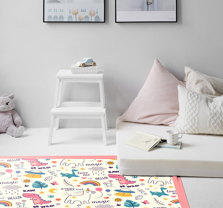 Kleurrijk dinosaurusthema vinyl tapijt kind - TenStickers