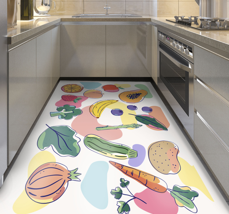 Kleurrijke fruitillustratie vinyl tapijt keuken - TenStickers