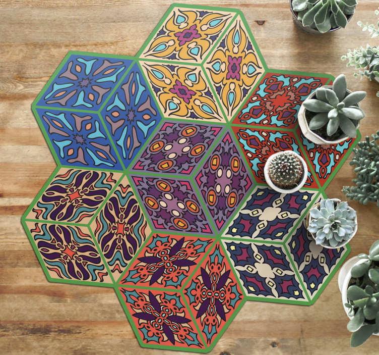 Kleurrijke hexagonale patronen vinyl tapijt mozaïek - TenStickers