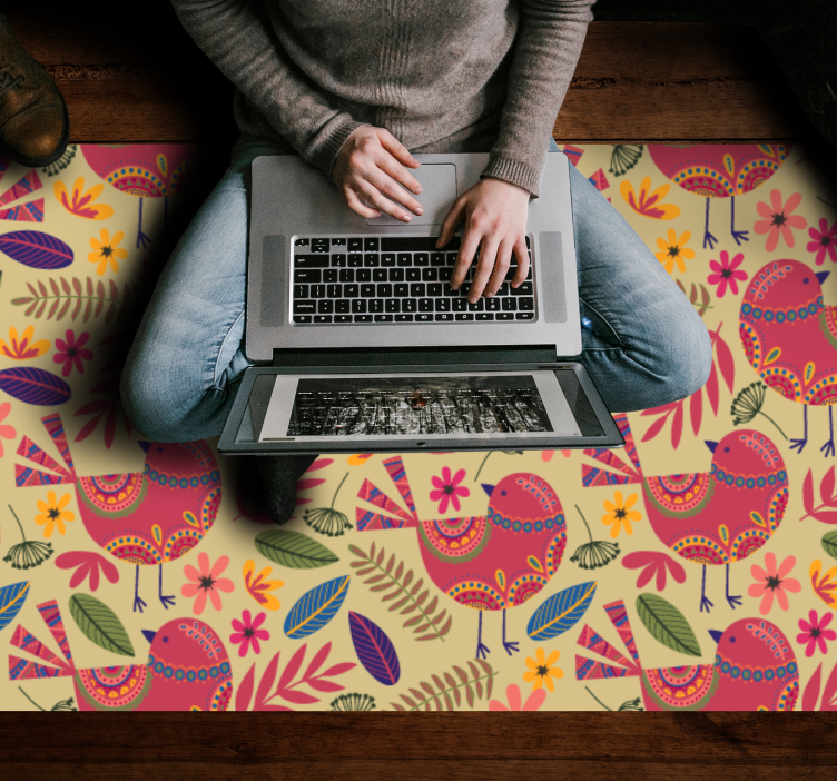 Kleurrijke vogelmotieven vinyl tapijt bloemen en planten - TenStickers