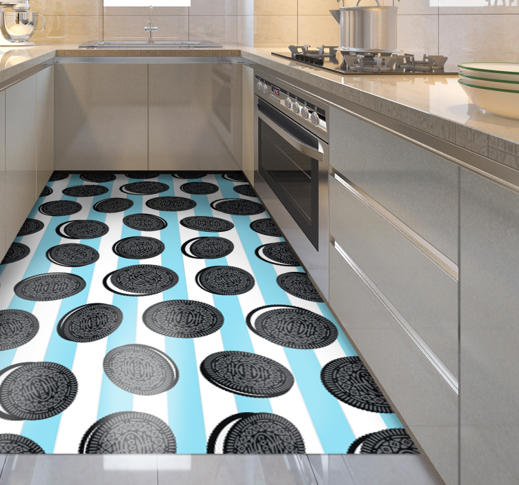 Oreo gestreept patroon vinyl tapijt keuken - TenStickers