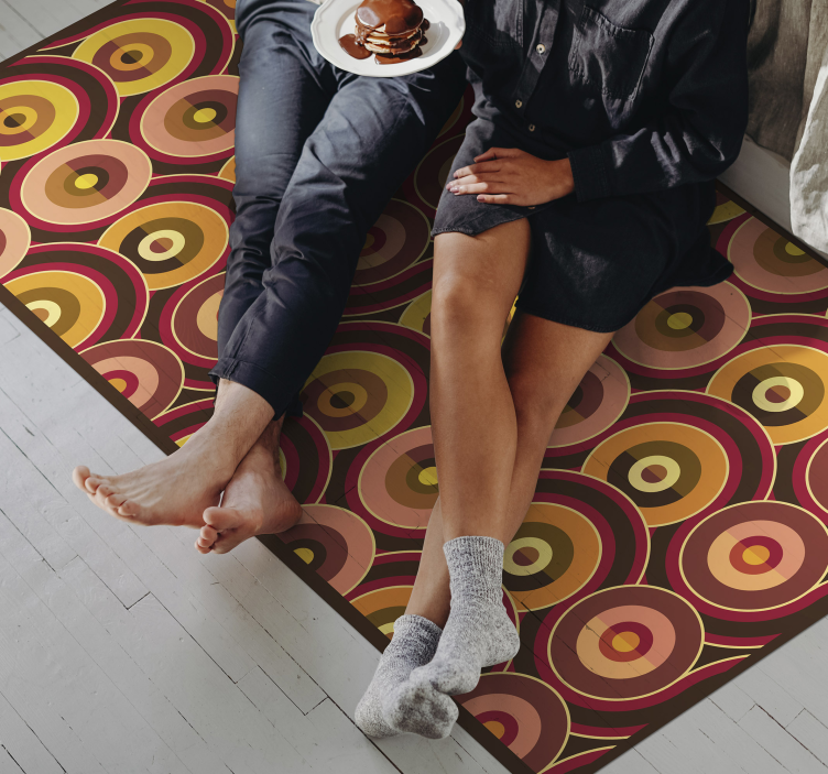 Levendige bruine cirkels vinyl tapijt antiek - TenStickers